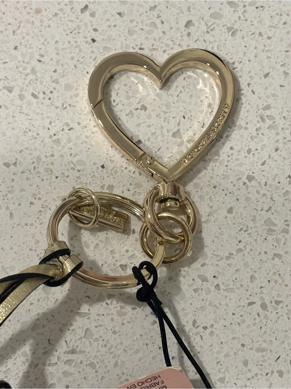 Victoria's Secret Gold Heart Keyring with Pink, Fuchsia and Gold Star Charms